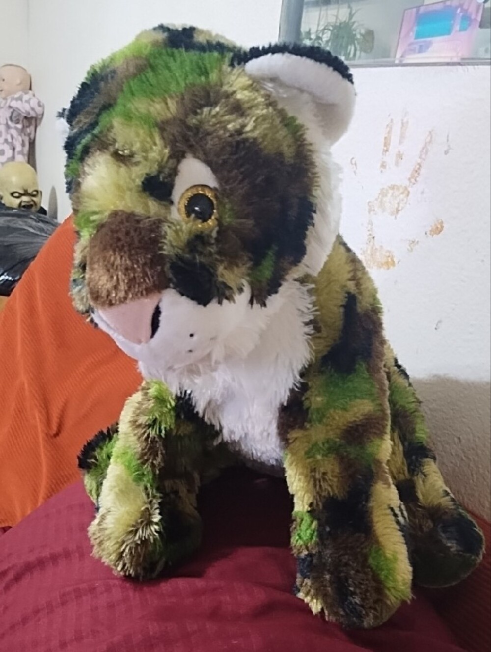 Big Eyes Camo Plush Tiger Lion  Stuffed Animal Green Brown Kids Toy